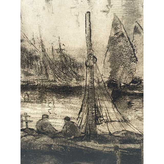 Ludovico Cavaleri (1867-1942) Fishing Boats in Harbor Etching Venice, Italy Signed & Dated 1927 For Sale In San Francisco - Image 6 of 12