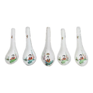 1910s Chinese Porcelain Spoons, Republic Period - Set of 5 For Sale