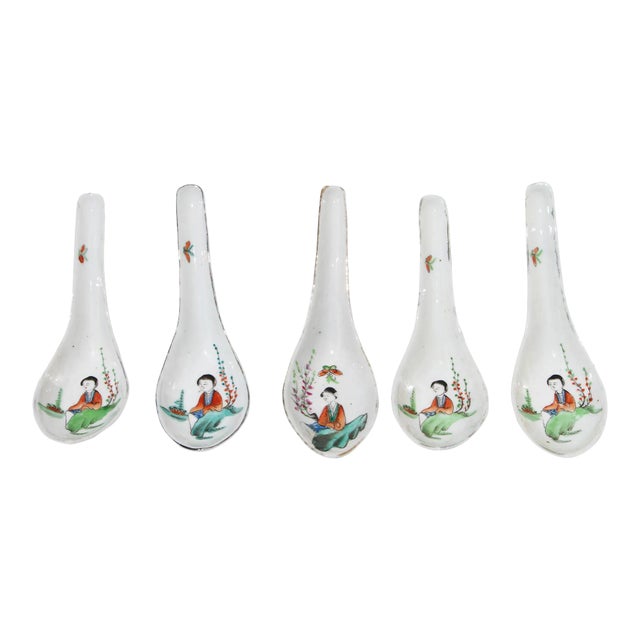 1910s Chinese Porcelain Spoons, Republic Period - Set of 5 For Sale