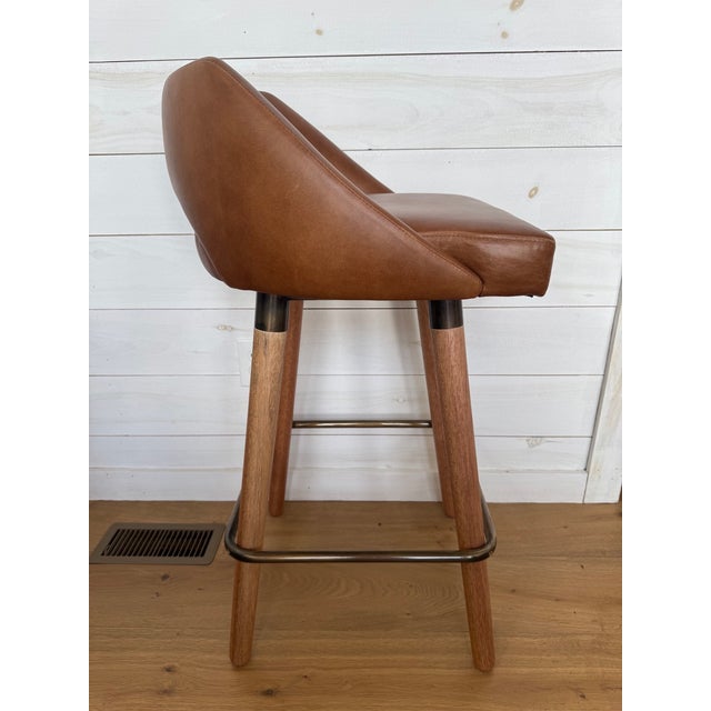 Egg Designs Savannah Bronzed Steel and Leather Barstools by Ngala Trading For Sale - Image 6 of 15