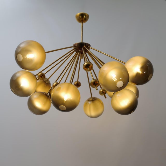 Galaxy Chandelier in Brass and Fumé Murano Glass, 2000 For Sale - Image 6 of 10