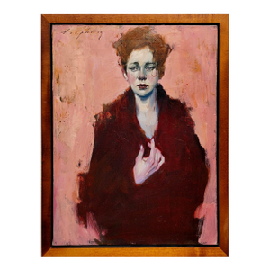 Malcolm Liepke -Melancholic Girl Wearing a Red Coat -Oil Painting