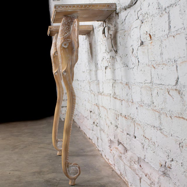 Late 20th Century Hollywood Regency Animalia Elephant Head Sconce Console Table W/Glass Top For Sale - Image 4 of 18