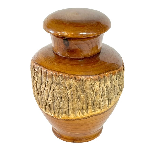 Vintage Japanese Treen Tea Caddy Carved Wood Bark For Sale - Image 4 of 7