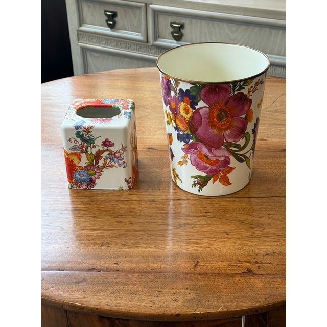 Mackenzie Childs Flower Market Boutique Tissue Box + Waste Basket For Sale - Image 10 of 12