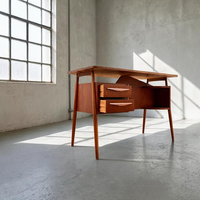 Brown Freestanding Teak Desk from Gunnar Tibergaard ​​Nielsen, Denmark, 1960s For Sale - Image 8 of 9