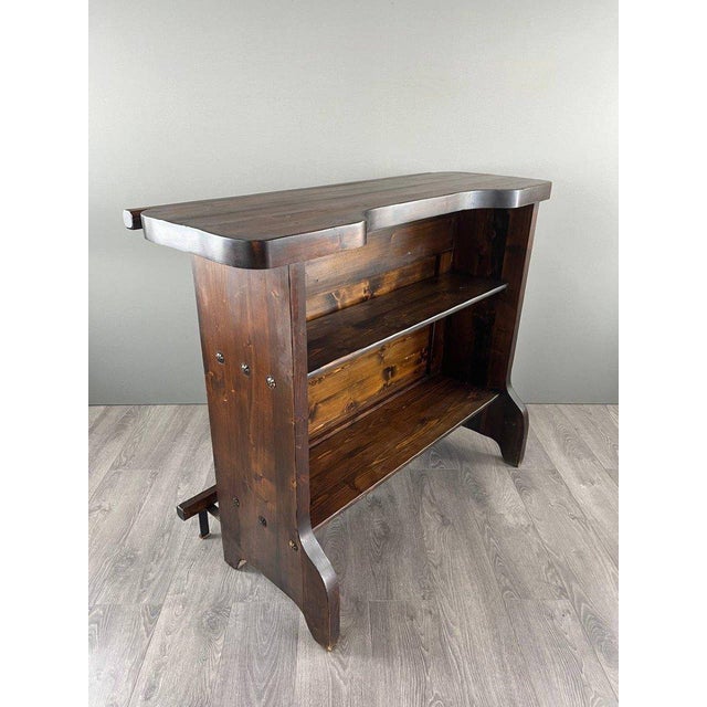 20th Century Rustic Carved Wooden Bar with Stools and Wine Chest, Set of 4 For Sale - Image 6 of 13