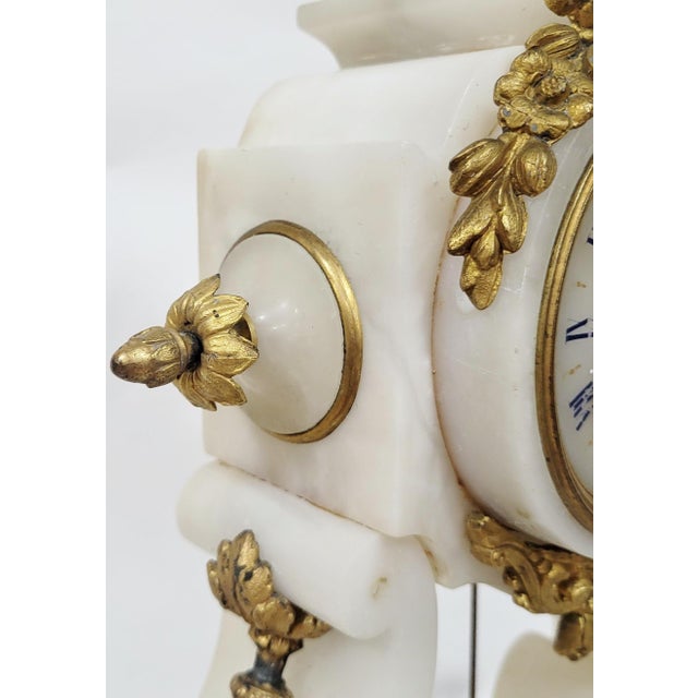 French 19th C Belle Epoque Gilt Bronze Enamel & Alabaster Mantle Clock For Sale - Image 11 of 18
