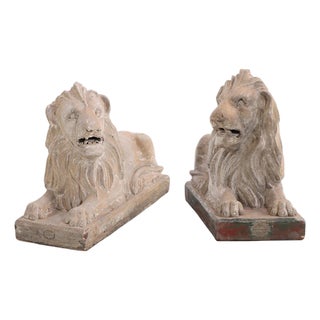 Pair of Scottish Terracotta Recumbent Lions, 19th C., by Ferguslie R. Brown & Son, Paisley. For Sale
