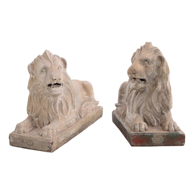 Pair of Scottish Terracotta Recumbent Lions, 19th C., by Ferguslie R. Brown & Son, Paisley. For Sale