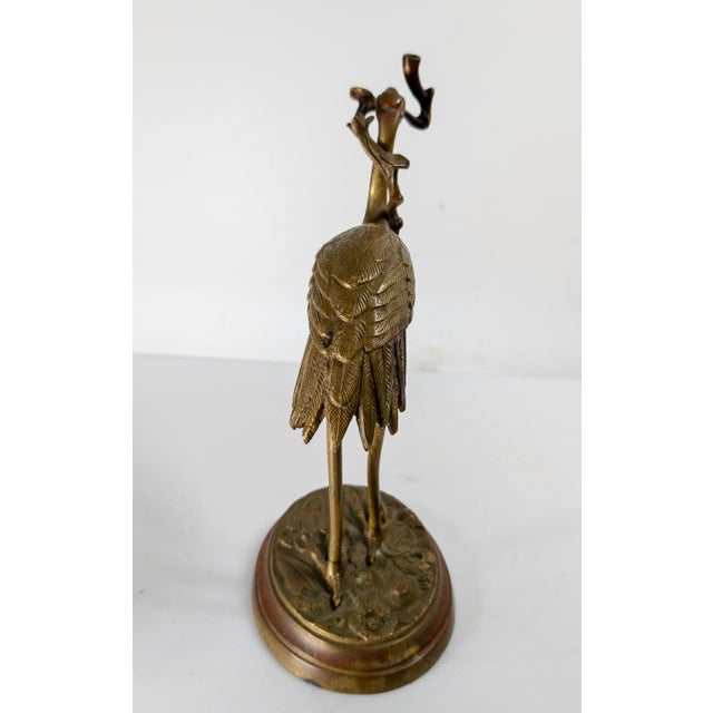 Late 19th Century 19th Century American Chinoiserie Brass Standing Crane Incense Holder for Mantle For Sale - Image 5 of 14
