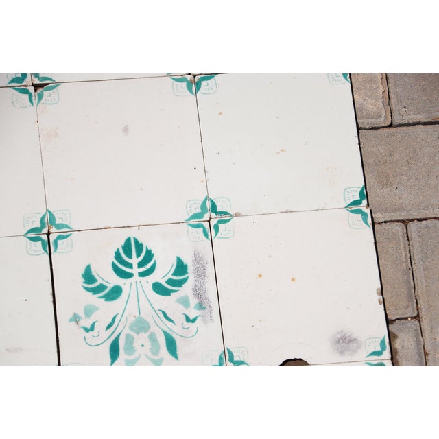 1900s Antique Portuguese White & Green Floral Art Nouveau Tiles, Large Set of 29 For Sale - Image 11 of 18