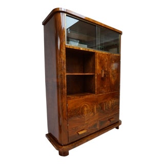 Art Deco Walnut Display Cabinet with Secret Compartment attributed to Jindřich Halabala, 1930s For Sale