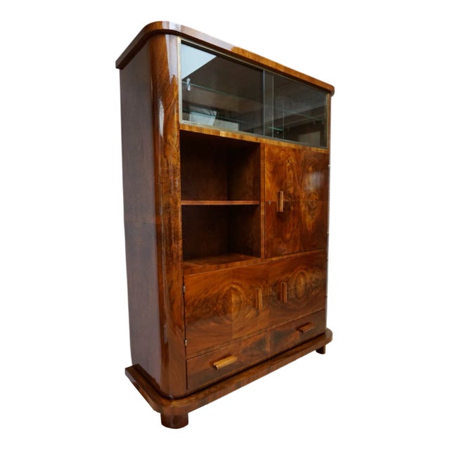 Art Deco Walnut Display Cabinet with Secret Compartment by Jindřich Halabala, 1930s For Sale