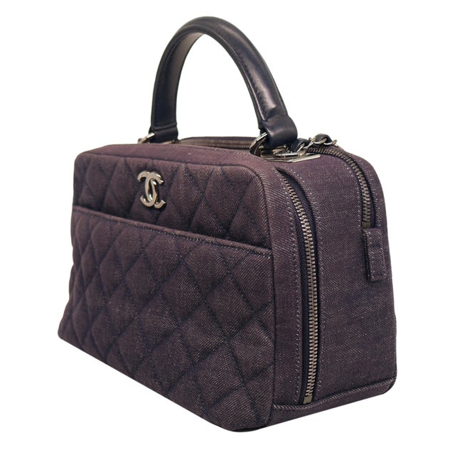 Chanel Chanel Dark Denim Quilted Trendy Two-Way Medium Bowler Bag, 2015 - 2016. For Sale - Image 4 of 12