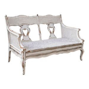 French Country Settee With Cane Accent & Rush Seat