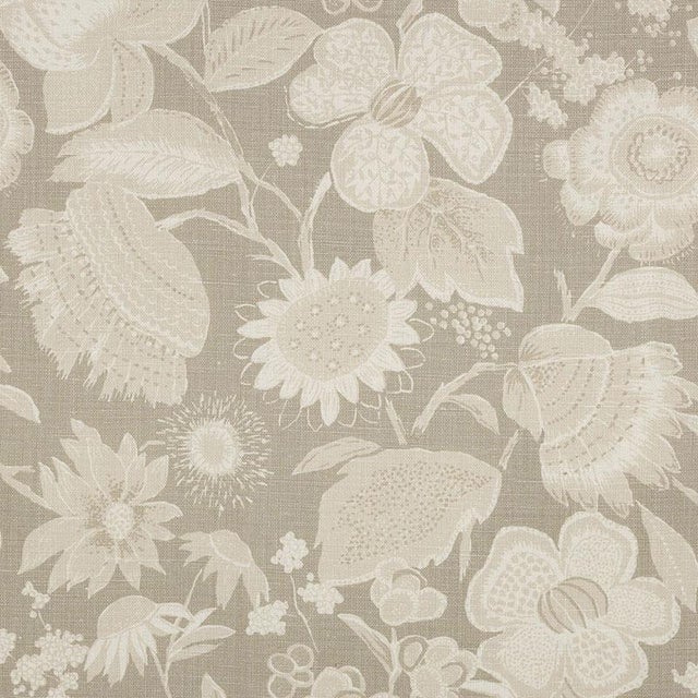 Sample- Schumacher X Mary Mcdonald Tikki Garden Linen Fabric in Sea Oyster For Sale