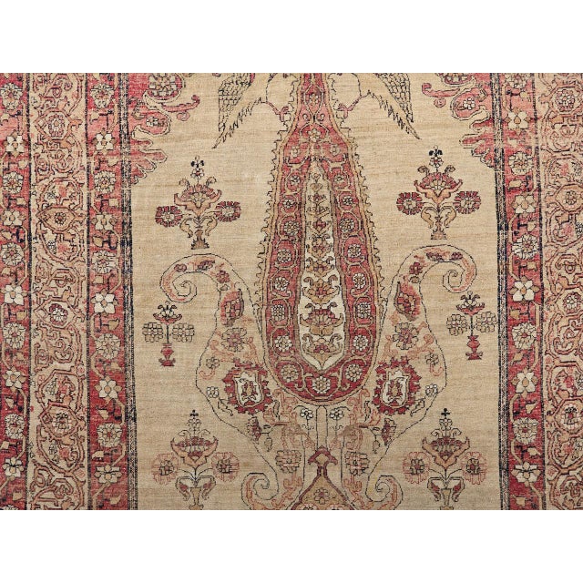 Tan 19th Century Persian Kerman Lavar Pictorial Rug, Hand-Knotted Wool, Tree of Life Pattern, Tan & Red, 4x6 For Sale - Image 8 of 14