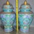 This is a striking and vibrant matching pair of large "General Jars" (Jiangjun Guan), crafted in the traditional Chinese...