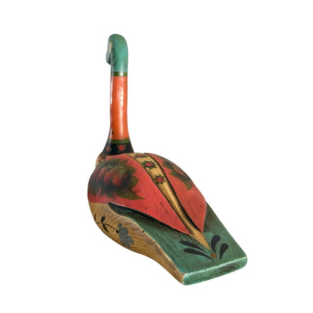 Vintage Folk Art Hand Painted Wooden Duck/ Swan Statue For Sale - Image 12 of 12