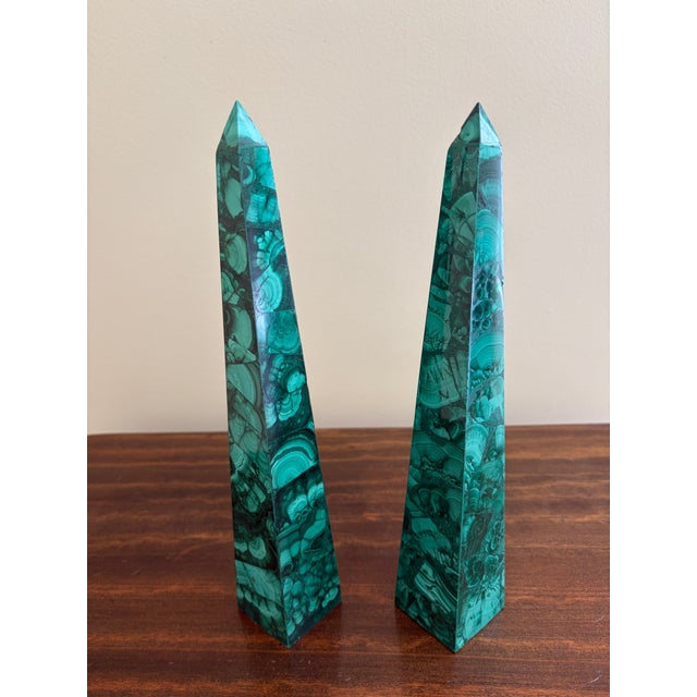 Late 20th Century Neoclassical Grand Tour Malachite Obelisks, Pair For Sale - Image 5 of 10