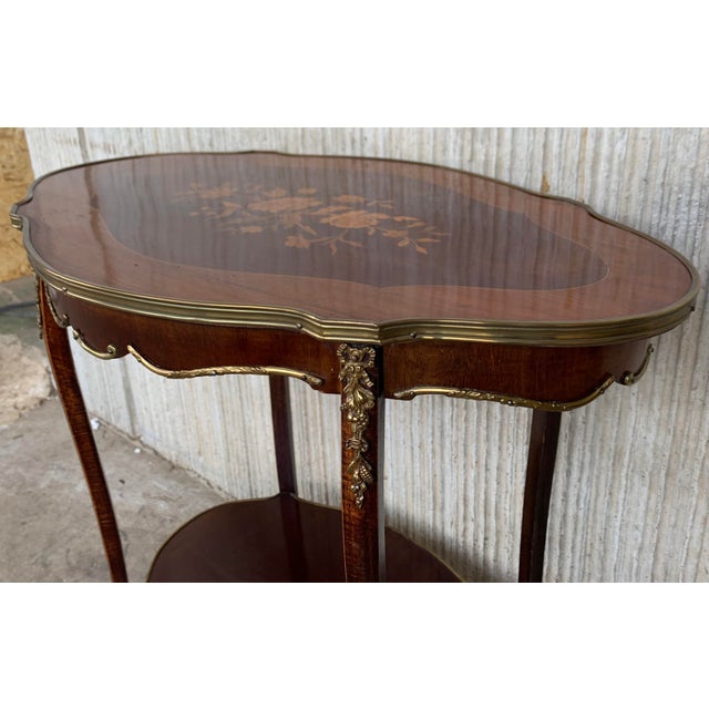Brown French 19th Century Louis XV Style Style With Floral Marquetry and Gilt Bronze For Sale - Image 8 of 13