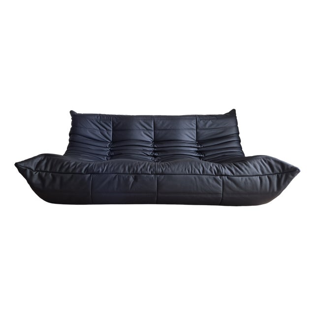 Togo Sofa in Black Leather by Michel Ducaroy for Ligne Roset For Sale