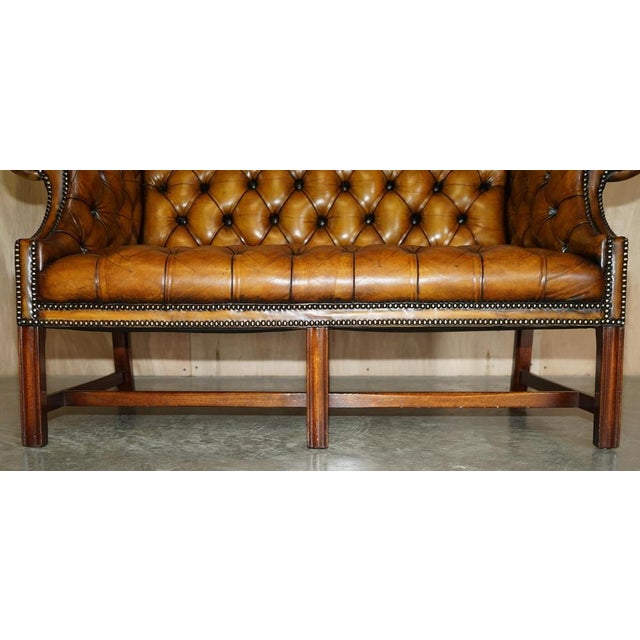 Antique Brown Leather Chesterfield Library Living Room Set, Set of 4 For Sale - Image 15 of 18