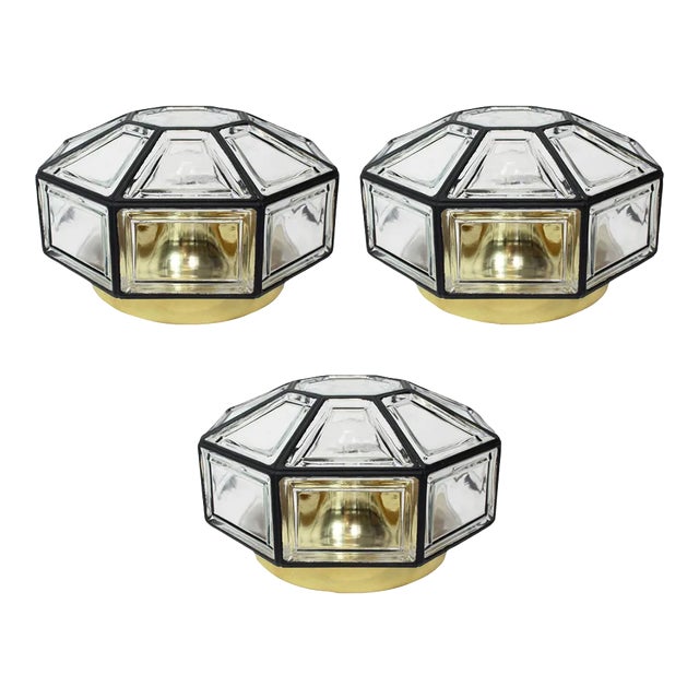 German Iron and Clear Glass Flushmount by Limburg, 1960s For Sale