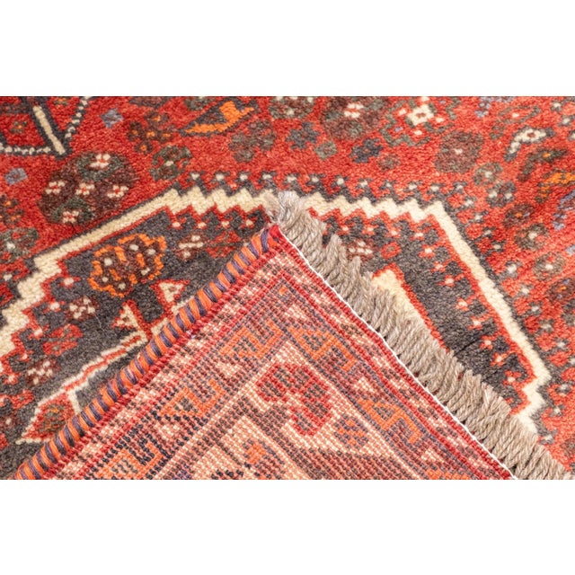 Red Vintage Hand-Knotted Persian Qashqai Rug 3'8" X 4'9" For Sale - Image 8 of 18