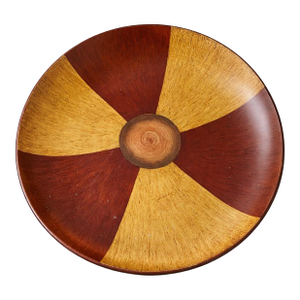 Vintage Faux Bois Ceramic Centerpiece Bowl — Large 16” Sunburst Woodgrain Decorative Tray