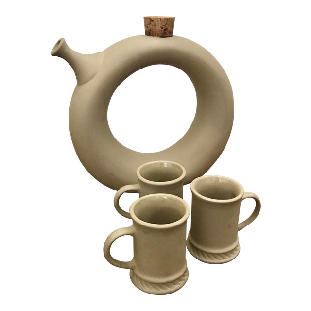 MidCentury Hartstone Pottery Bisque Ceramic Decanter Wine Chiller and