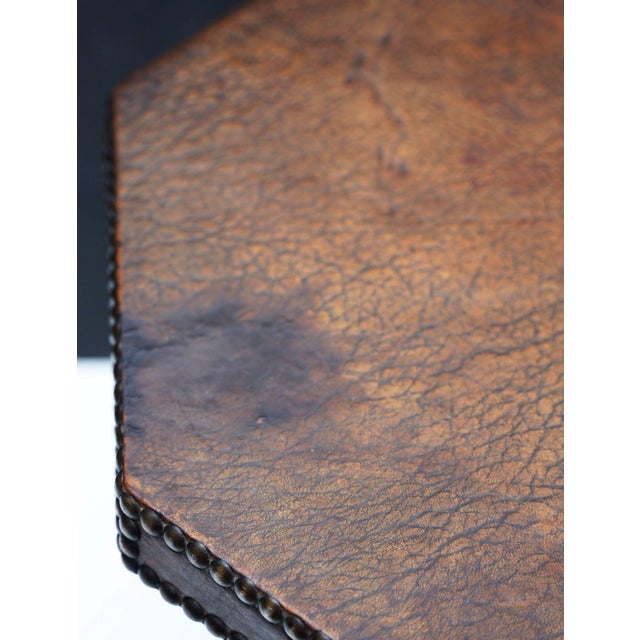 Early 20th Century French Art Deco Bistro Occasional Table With Octagonal Top of Leather and Wood For Sale - Image 5 of 12