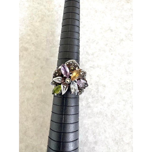 Vintage Sterling Silver, Amethyst, and Citrine Peridot Ring - Size 7.5 For Sale - Image 4 of 5