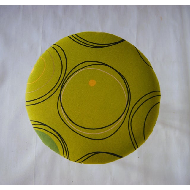 1960s Pair of Teak Stools With Newer Upholstered Seats With Green Design Fabric - Denmark 1960s. For Sale - Image 5 of 9