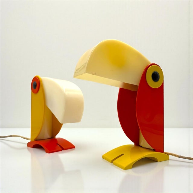 A rare pair of toucan table lights designed by enea ferrari and produced by old timer ferrari in italy around 1970. this...