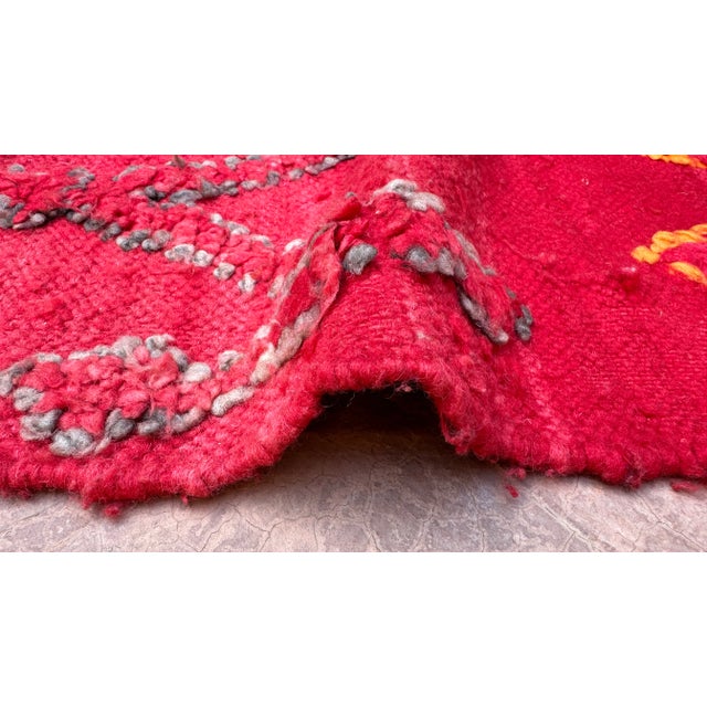 Textile 1980’s Moroccan Red Tribal Flatweave Wool Rug -13.3 X 5.3 Ft For Sale - Image 7 of 9