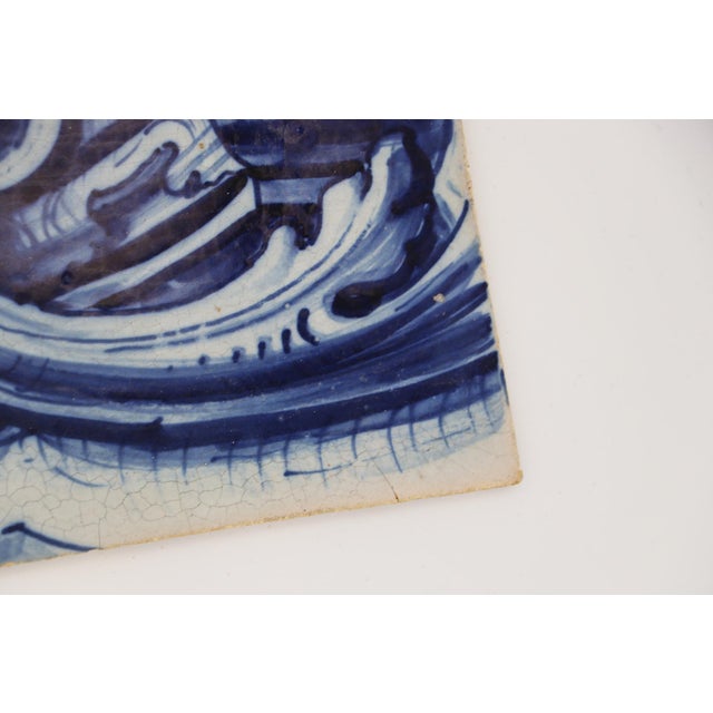 19th Century Set of Four Portuguese Tiles With a Baroque Border Motif For Sale - Image 4 of 7