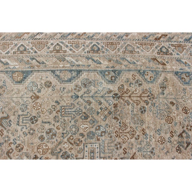 Blue and Taupe Antique Persian Shiraz Rug With Tribal Geometric Medallions For Sale - Image 10 of 13