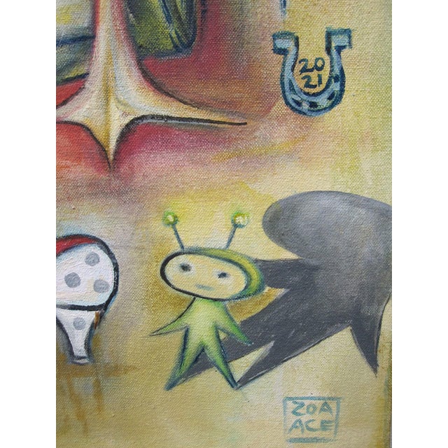 Surrealism Love Lorn by Zoa Ace | Oil on canvas Mermaid with a flamingo and various coastal elements. For Sale - Image 3 of 5