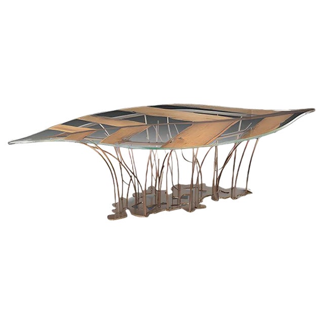 Leaf Venezia Table in Tempered Glass & Oak from VGnewtrend, Italy For Sale