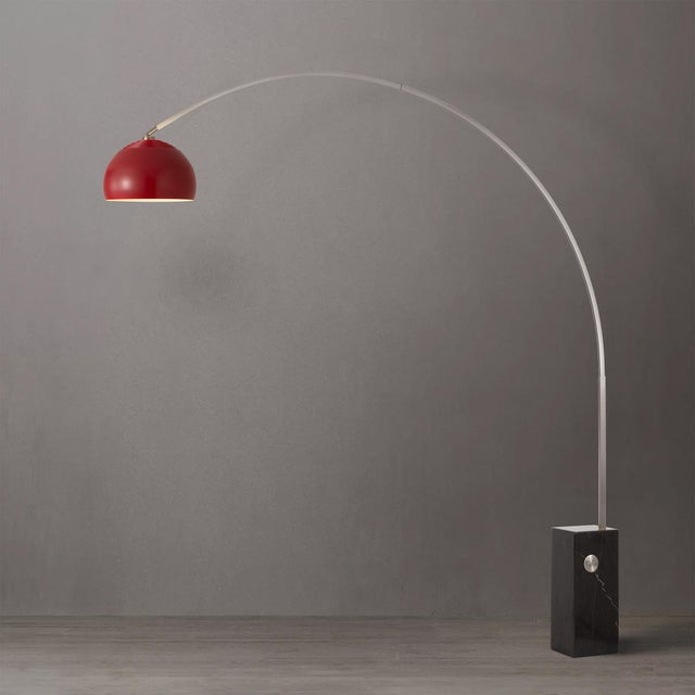 Nova Nova Mid Century Modern Iconic Half Dome Floor Lamp - Black Marble Base, Crimson Red Shade, Modern Arc Lamp For Sale - Image 4 of 5