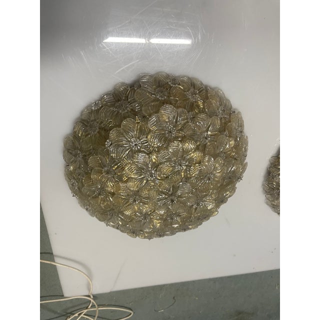 Murano Glass Flower Flushmounts from Seguso, 1960s, Set of 2 For Sale - Image 3 of 13