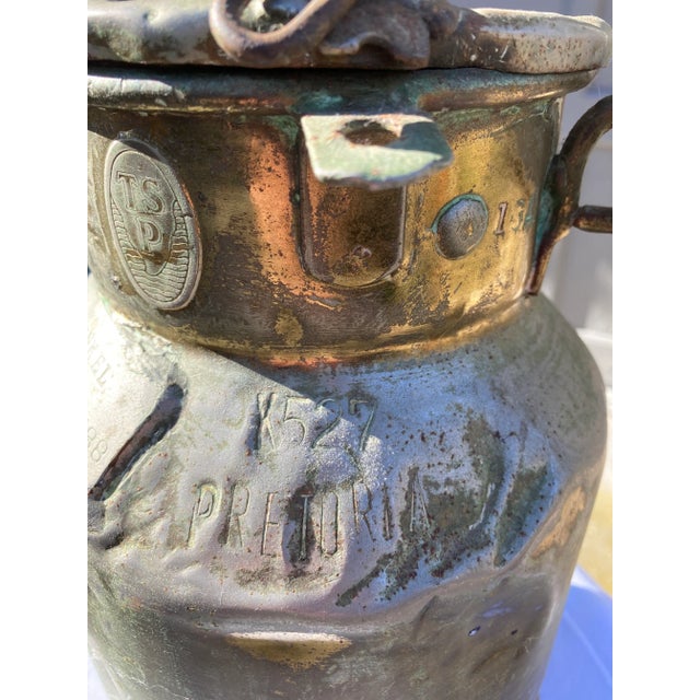 Metal Antique Heavy Brass South African Milk Pail For Sale - Image 7 of 10