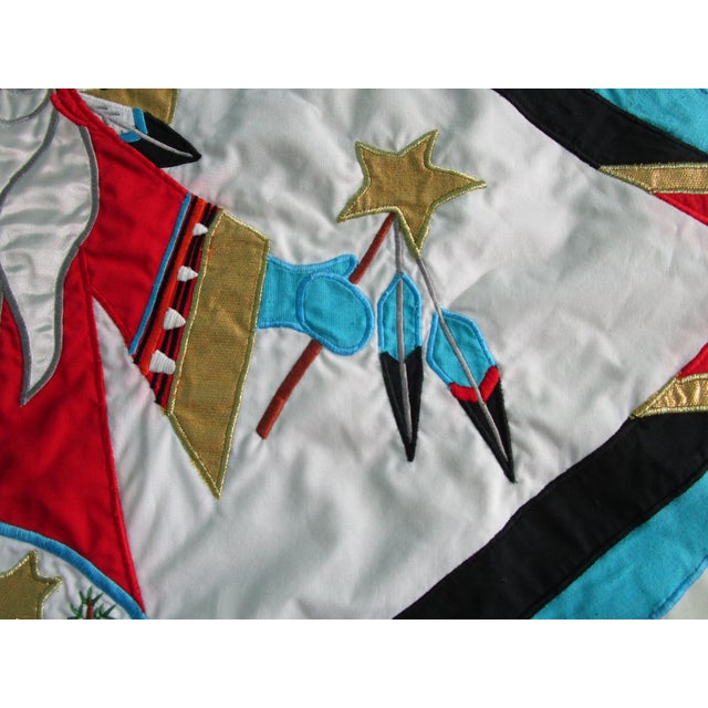 Tribal Vintage House of Hatten Southwest Style Santa Applique Tree Skirt 58" Cotton Poly Blend For Sale - Image 3 of 11