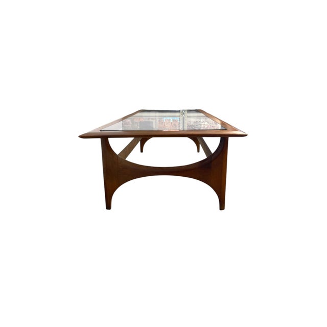 Lane Furniture Vintage Mid Century Modern Walnut and Glass Coffee Table by Lane Furniture For Sale - Image 4 of 9