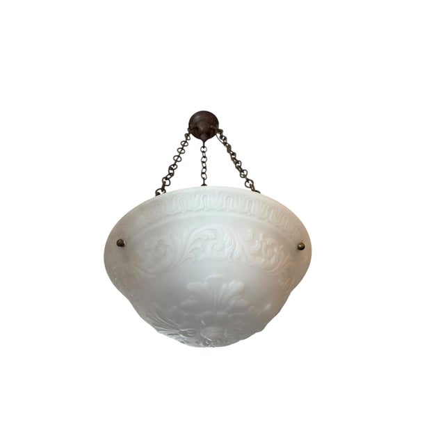 Early 20th Century Antique Neoclassical Cast Bowl Light Fixture With Bronzed Hardware For Sale - Image 5 of 7