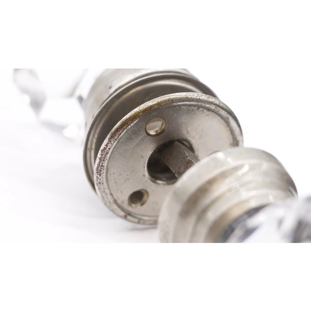 Metal Mid 20th Century Faceted Glass Doorknob Set With Nickel Rosettes For Sale - Image 7 of 7