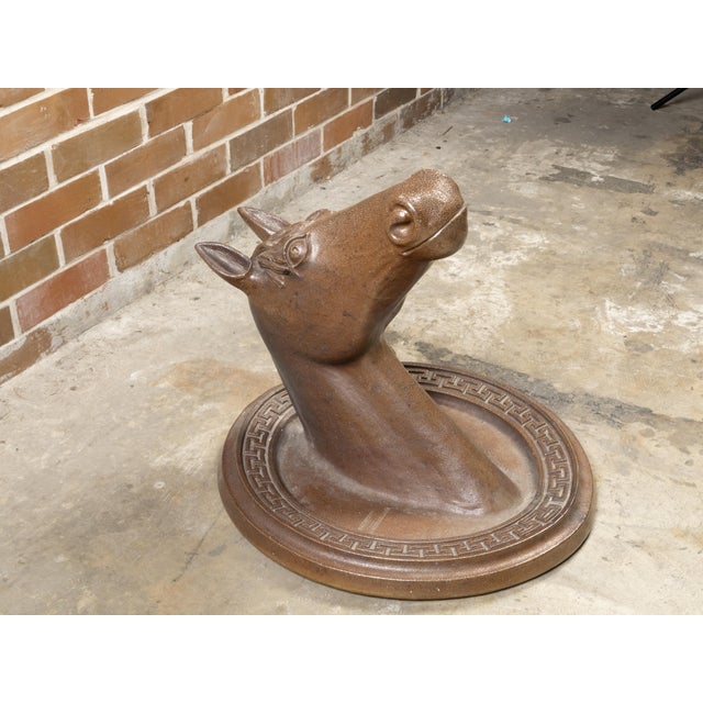 Brown English Victorian 19th Century Terracotta Horse Head with Greek Key Frieze For Sale - Image 8 of 9