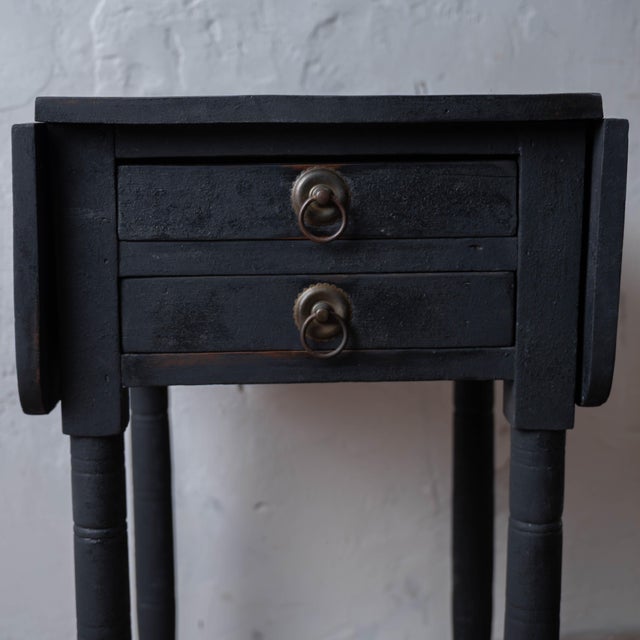 New England Pine Drop-Leaf Work Table in Black, c.1850 For Sale - Image 10 of 18